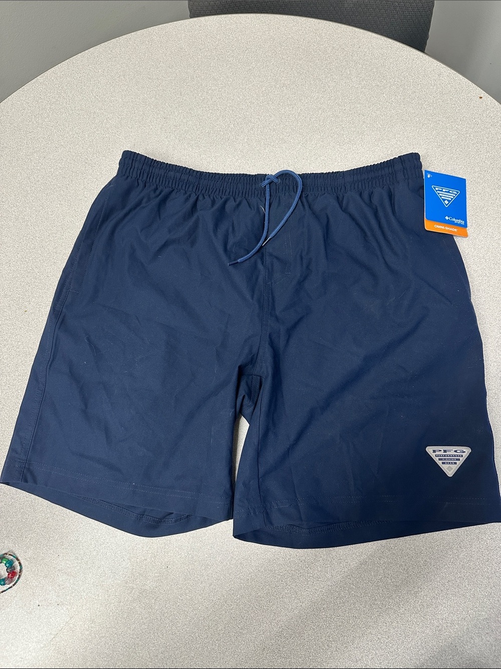 NWT Columbia Navy Elastic-Waist and draw string Omni-shade Swim Trunks men’s L